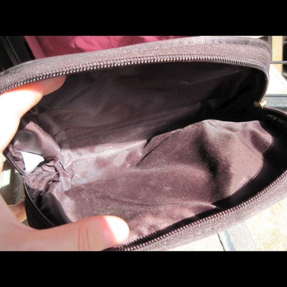 Brown Silky Modella Zippered Make Up Tote Bag Clutch Purse Handbag - Picture 4 of 10